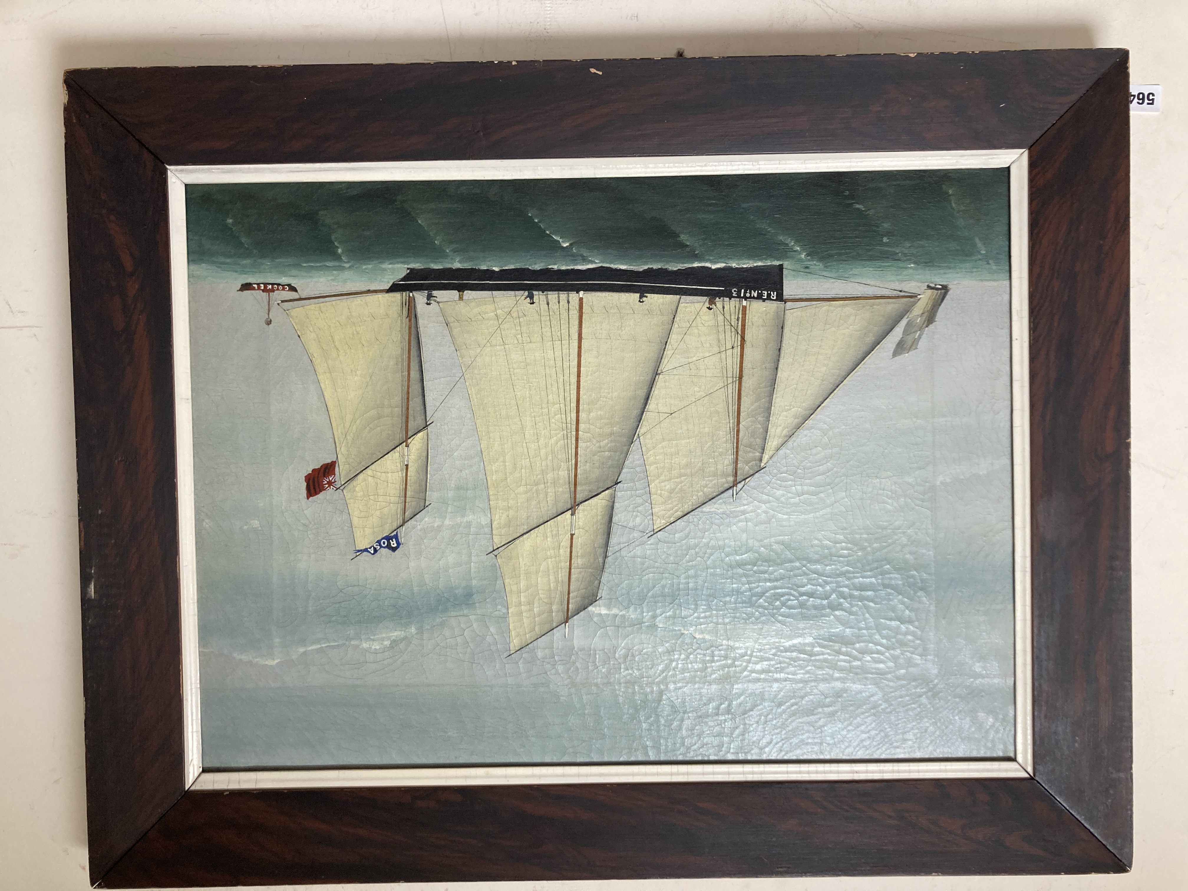 Victorian School, oil on canvas, naive study of the lugger-rigged trawler 'Rosa', 47 x 65cm